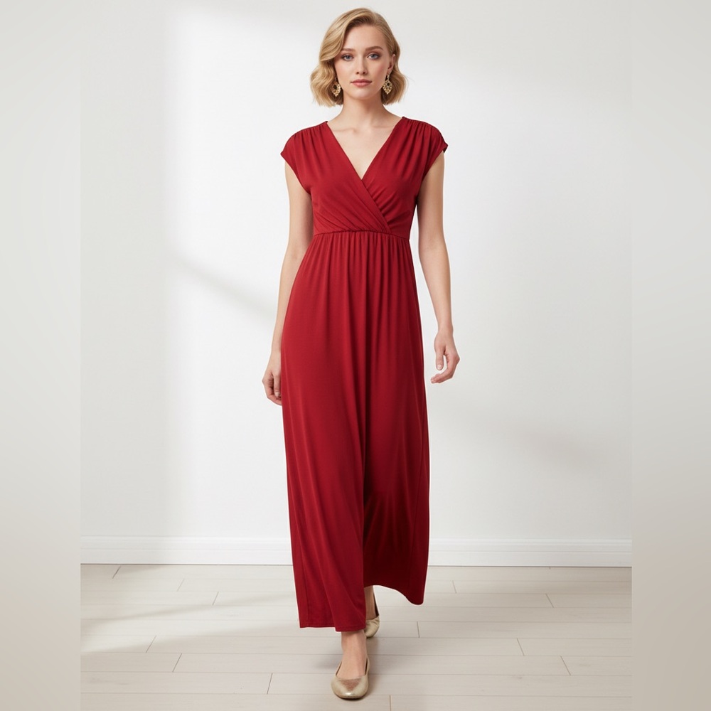 Talbots Red V-Neck Maxi Dress